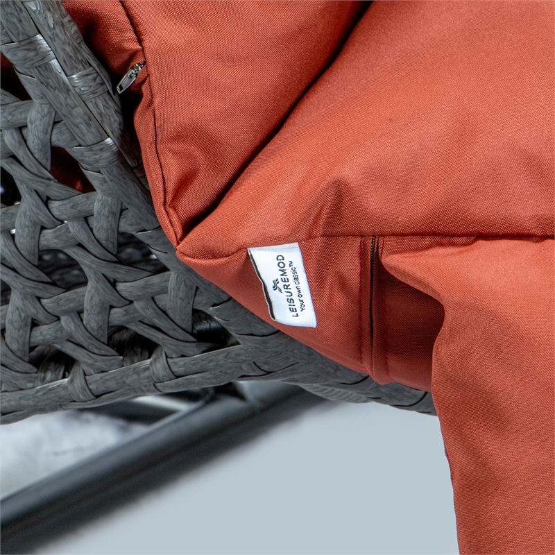 LeisureMod Outdoor Charcoal Wicker Hanging Double Egg Swing Chair in Dark Orange