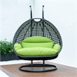 LeisureMod Outdoor Charcoal Wicker Hanging Double Egg Swing Chair in Light Green