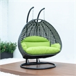 LeisureMod Outdoor Charcoal Wicker Hanging Double Egg Swing Chair in Light Green