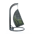 LeisureMod Outdoor Charcoal Wicker Hanging Double Egg Swing Chair in Light Green