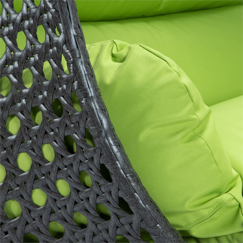 LeisureMod Outdoor Charcoal Wicker Hanging Double Egg Swing Chair in Light Green