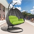 LeisureMod Outdoor Charcoal Wicker Hanging Double Egg Swing Chair in Light Green