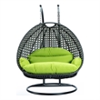 LeisureMod Outdoor Charcoal Wicker Hanging Double Egg Swing Chair in Light Green