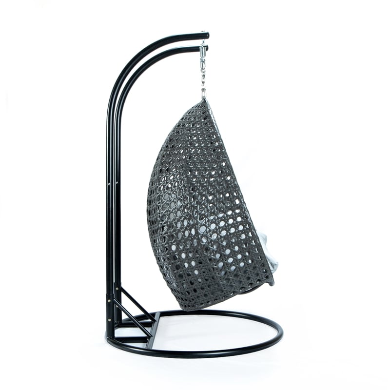 LeisureMod Outdoor Charcoal Wicker Hanging Double Egg Swing Chair in Light Gray