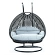 LeisureMod Outdoor Charcoal Wicker Hanging Double Egg Swing Chair in Light Gray