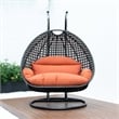 LeisureMod Outdoor Charcoal Wicker Hanging Double Egg Swing Chair in Orange