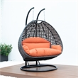 LeisureMod Outdoor Charcoal Wicker Hanging Double Egg Swing Chair in Orange