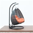 LeisureMod Outdoor Charcoal Wicker Hanging Double Egg Swing Chair in Orange