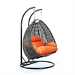 LeisureMod Outdoor Charcoal Wicker Hanging Double Egg Swing Chair in Orange