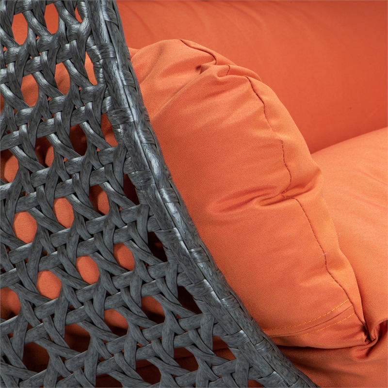 LeisureMod Outdoor Charcoal Wicker Hanging Double Egg Swing Chair in Orange