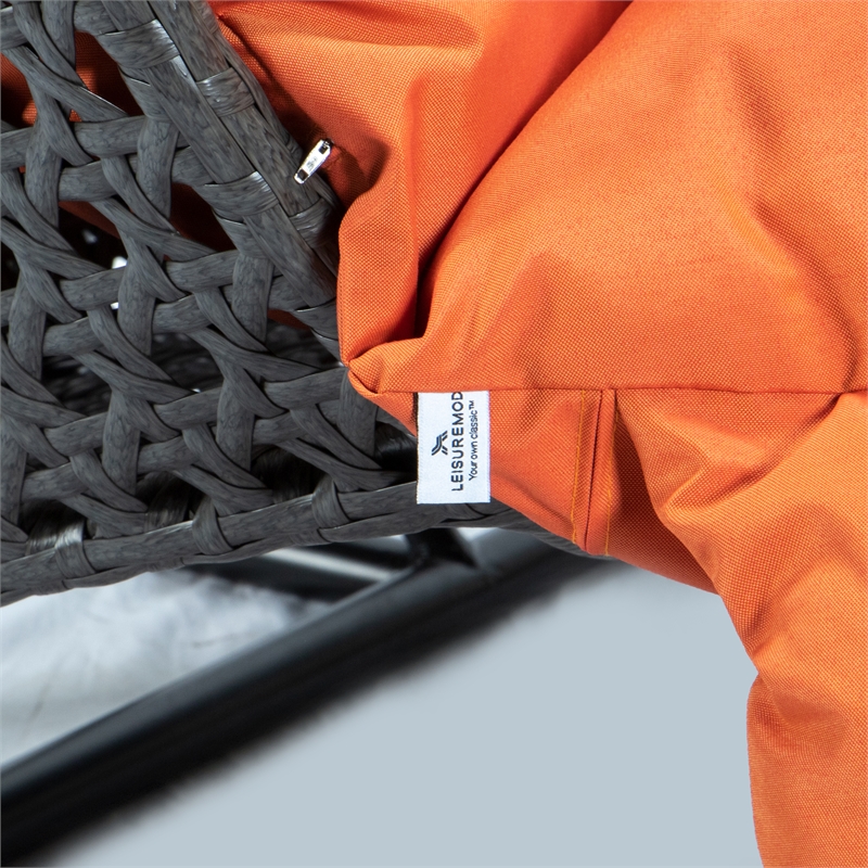 LeisureMod Outdoor Charcoal Wicker Hanging Double Egg Swing Chair in Orange