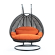LeisureMod Outdoor Charcoal Wicker Hanging Double Egg Swing Chair in Orange