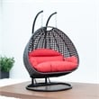 LeisureMod Outdoor Charcoal Wicker Hanging Double Egg Swing Chair in Red