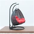 LeisureMod Outdoor Charcoal Wicker Hanging Double Egg Swing Chair in Red