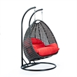 LeisureMod Outdoor Charcoal Wicker Hanging Double Egg Swing Chair in Red