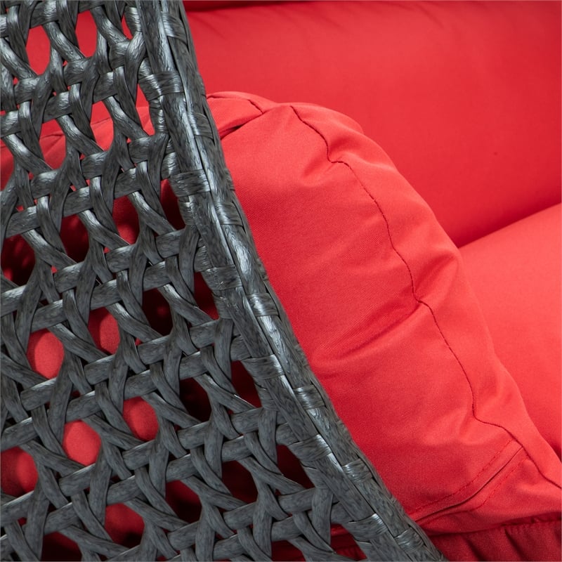 LeisureMod Outdoor Charcoal Wicker Hanging Double Egg Swing Chair in Red