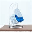 LeisureMod Outdoor White Wicker Hanging Double Egg Swing Chair in Blue