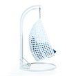 LeisureMod Outdoor White Wicker Hanging Double Egg Swing Chair in Blue