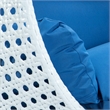 LeisureMod Outdoor White Wicker Hanging Double Egg Swing Chair in Blue