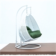 LeisureMod Outdoor White Wicker Hanging Double Egg Swing Chair in Dark Green