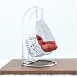 LeisureMod Outdoor White Wicker Hanging Double Egg Swing Chair in Dark Orange