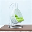 LeisureMod Outdoor White Wicker Hanging Double Egg Swing Chair in Light Green