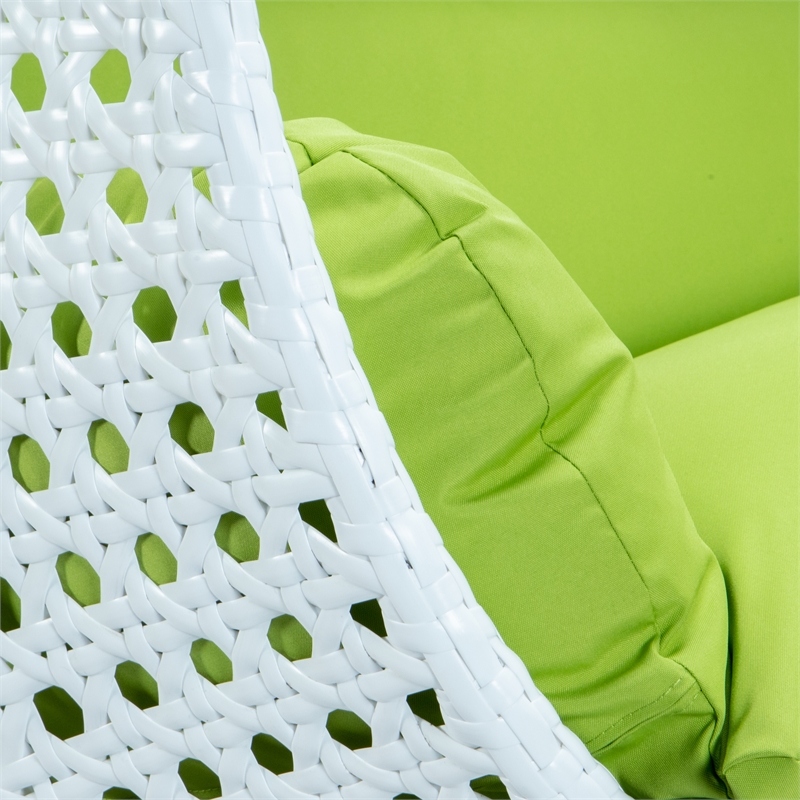 LeisureMod Outdoor White Wicker Hanging Double Egg Swing Chair in Light Green
