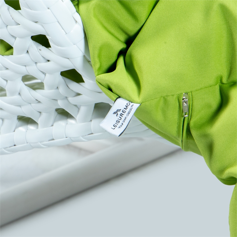 LeisureMod Outdoor White Wicker Hanging Double Egg Swing Chair in Light Green