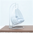 LeisureMod Outdoor White Wicker Hanging Double Egg Swing Chair in Light Gray
