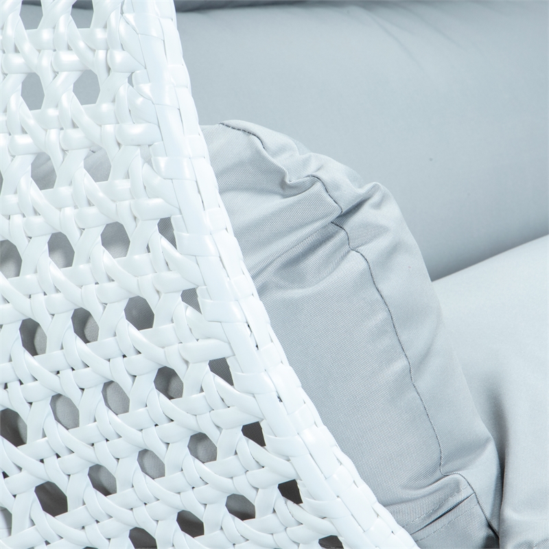 LeisureMod Outdoor White Wicker Hanging Double Egg Swing Chair in Light Gray