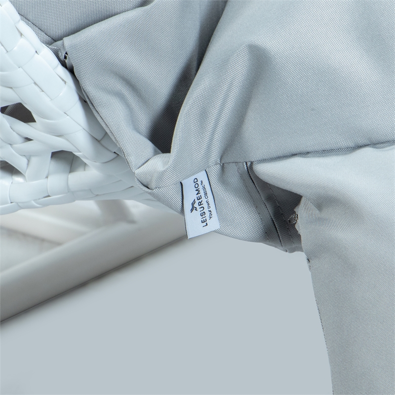 LeisureMod Outdoor White Wicker Hanging Double Egg Swing Chair in Light Gray