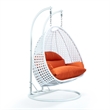 LeisureMod Outdoor White Wicker Hanging Double Egg Swing Chair in Orange