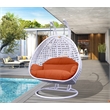 LeisureMod Outdoor White Wicker Hanging Double Egg Swing Chair in Orange