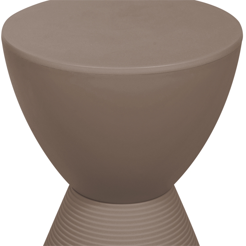 LeisureMod Boyd Modern Plastic Ribbed Round End Table in Taupe
