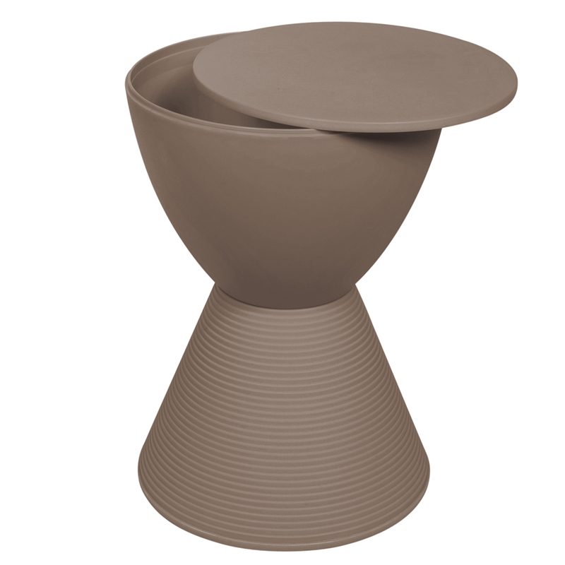 LeisureMod Boyd Modern Plastic Ribbed Round End Table in Taupe