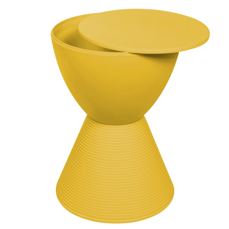 LeisureMod Boyd Modern Plastic Ribbed Round End Table in Yellow