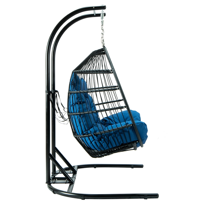 LeisureMod Wicker 2 Person Double Folding Hanging Egg Swing Chair in