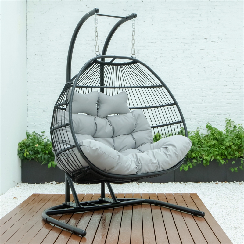 LeisureMod Wicker 2 Person Double Folding Hanging Egg