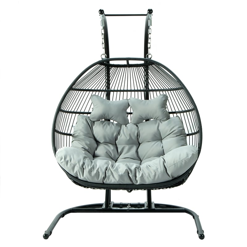 leisuremod wicker 2 person double folding hanging egg swing chair