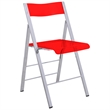 LeisureMod Modern Menno Acrylic Chrome Dining Folding Chair in Red