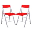 LeisureMod Modern Menno Acrylic Chrome Dining Folding Chair in Red Set of 2
