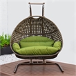 LeisureMod Beige Wicker Double 2-Person Hanging Egg Swing Chair in Green