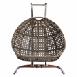 LeisureMod Beige Wicker Double 2-Person Hanging Egg Swing Chair in Green