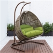 LeisureMod Beige Wicker Double 2-Person Hanging Egg Swing Chair in Green