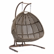 LeisureMod Beige Wicker Double 2-Person Hanging Egg Swing Chair in Green