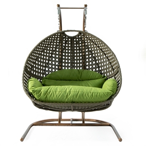 leisuremod beige wicker double 2-person hanging egg swing chair