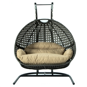 leisuremod charcoal wicker double 2-person hanging egg swing chair