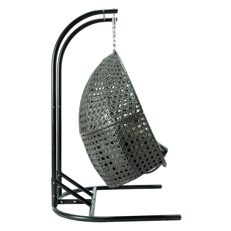 LeisureMod Charcoal Wicker Double 2-Person Hanging Egg Swing Chair in Dark Grey
