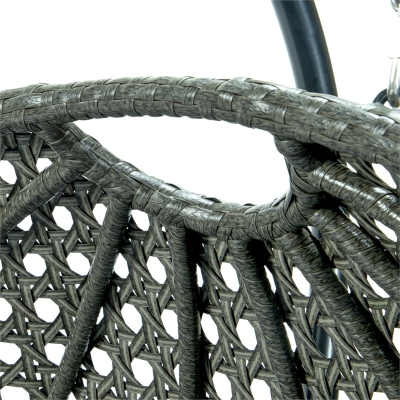 LeisureMod Charcoal Wicker Double 2-Person Hanging Egg Swing Chair in Dark Grey