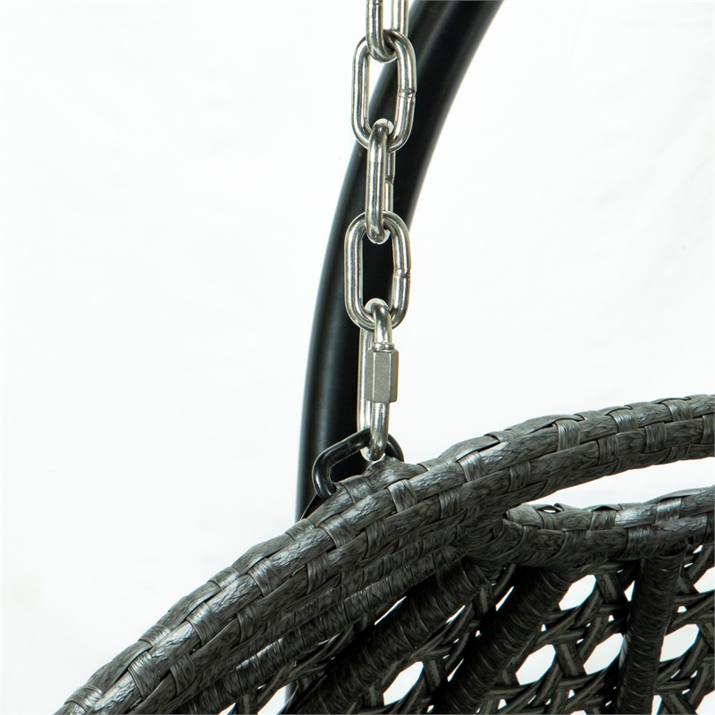 LeisureMod Charcoal Wicker Double 2-Person Hanging Egg Swing Chair in Dark Grey